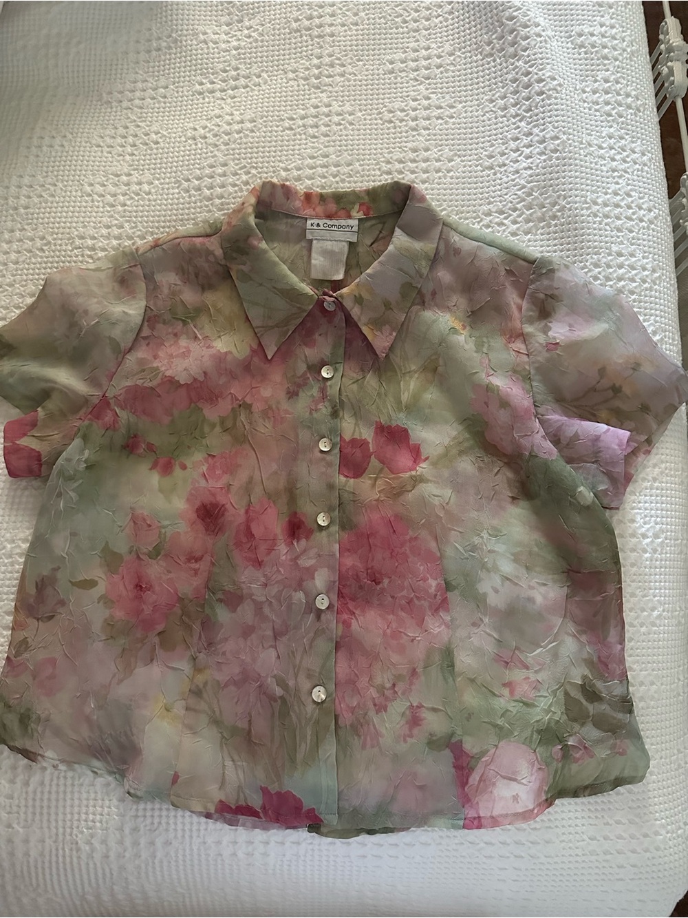 Vintage Green and Pink Watercolor Top